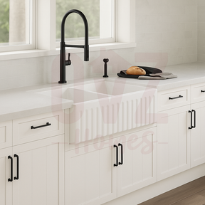 838x457x254mm Gloss White Groove Farmhouse Sink Double Bowls Kitchen Laundry Sink