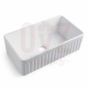 838x457x254mm Fireclay Gloss White Fluted Single Bowl Kitchen Butler Sink