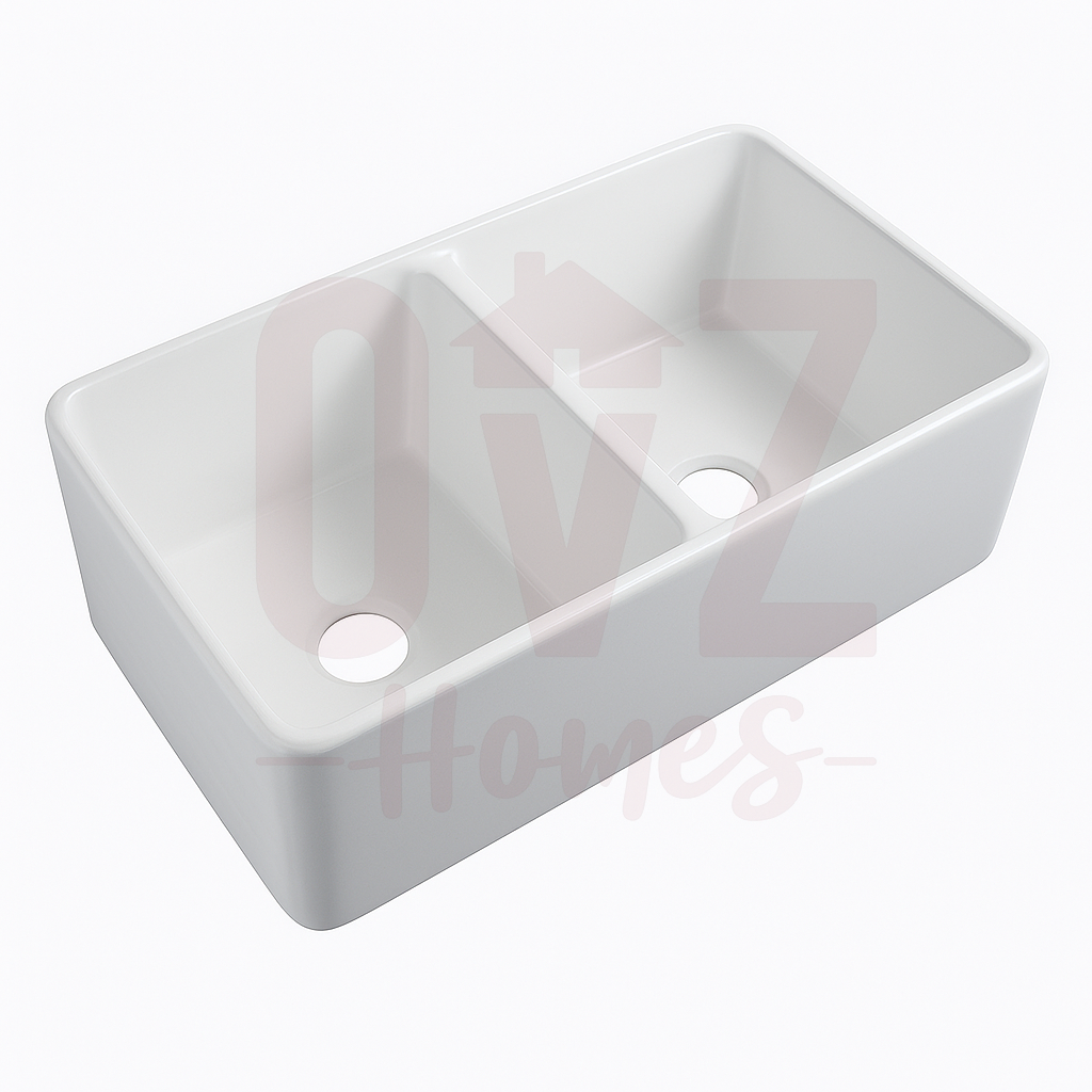 838x457x254mm White Granite Butler Sink Double Bowls Farmhouse Kitchen Sink