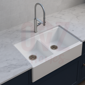 838x457x254mm White Granite Butler Sink Double Bowls Farmhouse Kitchen Sink