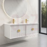 600-1800mm Wall Hung Plywood Vanity White Linear Surface Finish Single/Double Bowls Cabinet ONLY for Bathroom