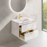 600-1500mm Wall Hung Bathroom Floating Vanity Matt White Linear Fluted Cabinet PVC Coating