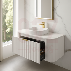 600-1500mmWall Hung Plywood Vanity Matt White Linear Surface Single/Double Bowls Cabinet ONLY for Bathroom