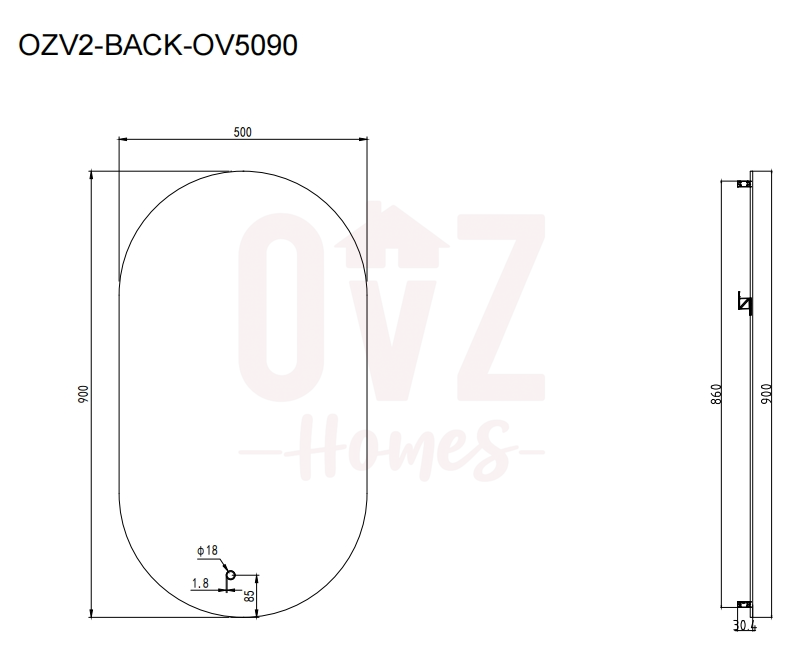 Oval 500/700mm Backlit LED Mirror