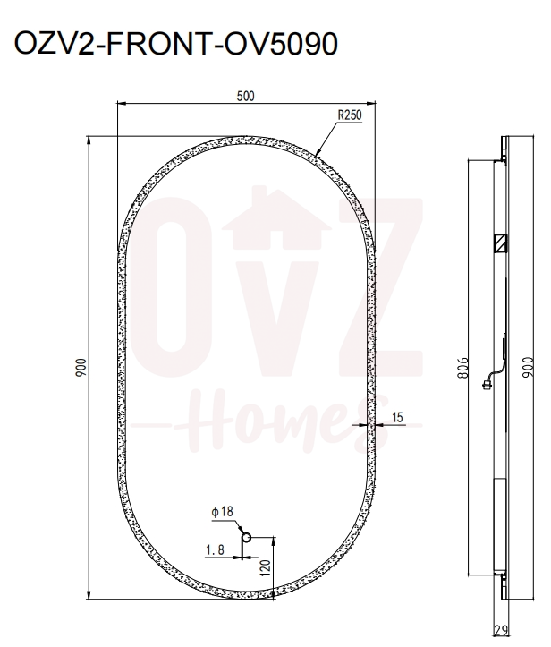 Premium Oval 500/700mm Frontlit LED Mirror