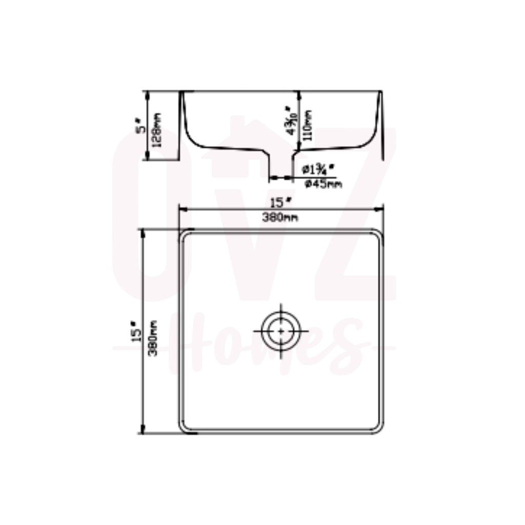 380x380x128mm Quartz Stone Basins