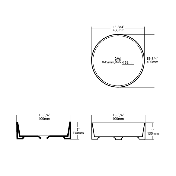 400x400x130mm Round Above Counter Matte White Ceramic Basin