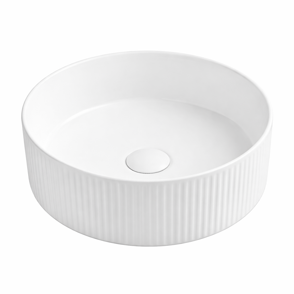 360x360x120mm Round Fluted Above Counter Matte White Basin
