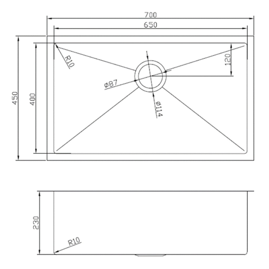 700x450x230mm Large Single Bowl Sink Stainless Steel Sink