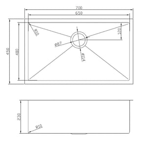 700x450x230mm Large Single Bowl Sink Stainless Steel Sink