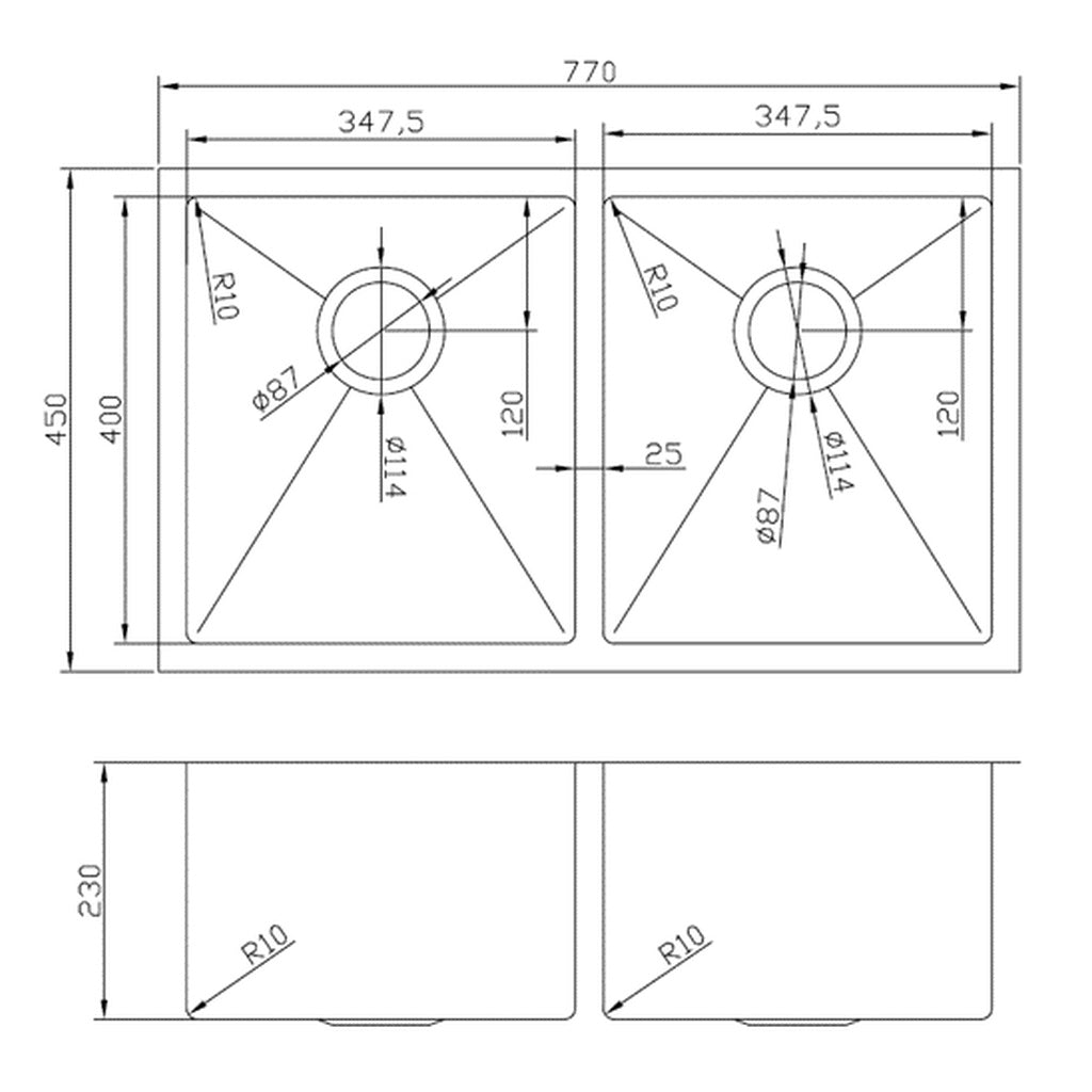 770x450x230mm Large Double Bowl Sink Stainless Steel Sink