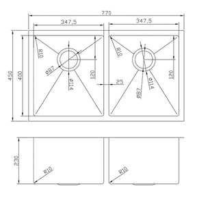 770x450x230mm Large Double Bowl Sink Stainless Steel Sink