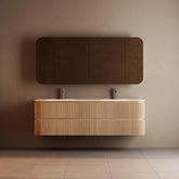 Bright 1800 Walnut Veneer Fluted Curved Bathroom Wall Hung Vanity (With Resin Undermount Integrated Basin)