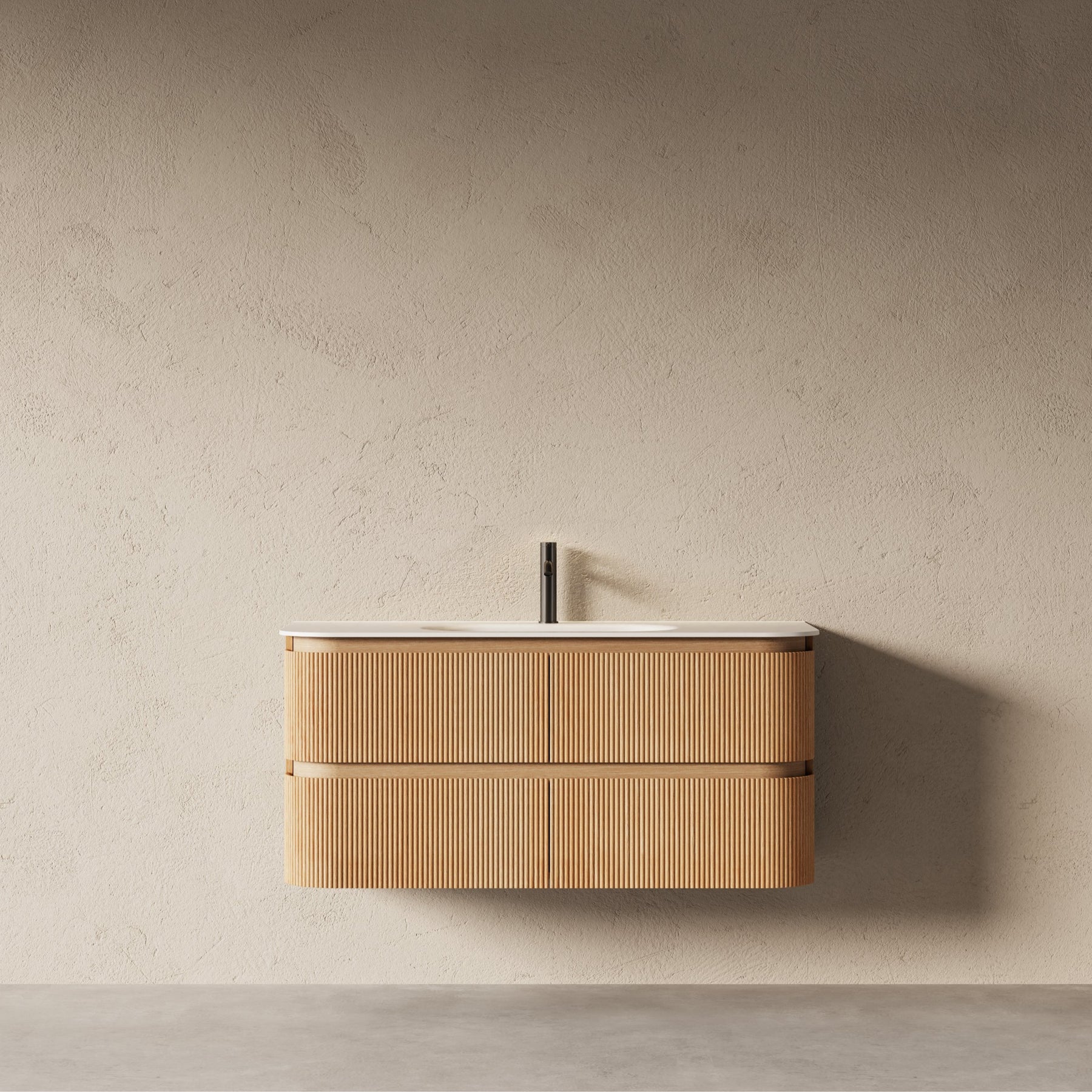 Bright 1200 Walnut Veneer Curved Bathroom Wall Hung Vanity (With Resin Undermount Integrated Basin)