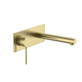 Calla Brushed Gold Round Square Basin Wall Mixer with Plate Bundle
