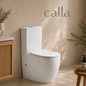 Calla Round 660 Back to Wall Rimless Tornado Toilet Suite – Gloss White