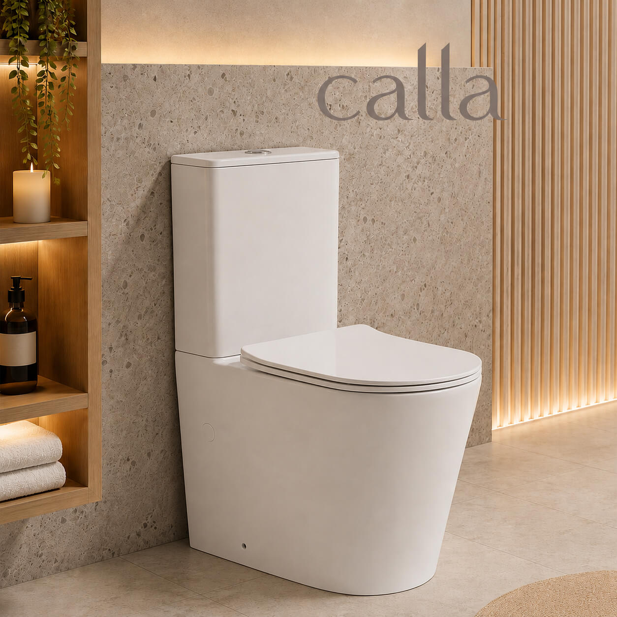 Calla 660 Back to Wall Rimless Tornado Toilet Suite – Gloss White