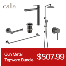 Calla Gun Metal Tall Rounded Square Basin Mixer Tap Bundle