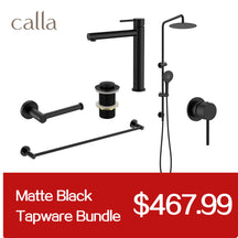 Calla Matt Black Tall Rounded Square Basin Mixer Tap Bundle