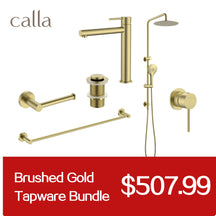 Calla Brushed Gold Tall Rounded Square Basin Mixer Tap Bundle