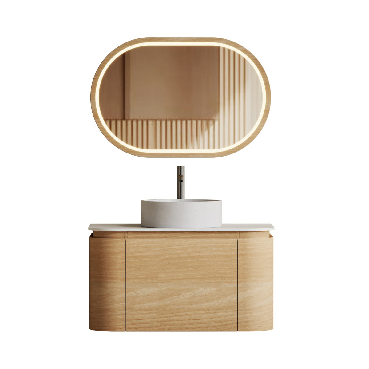 Iris 900 Walnut Veneer Curved Bathroom Vanity (With Stone Top)