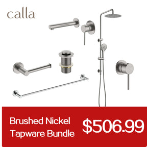 Calla Brushed Nickel Round Square Basin Wall Mixer Bundle