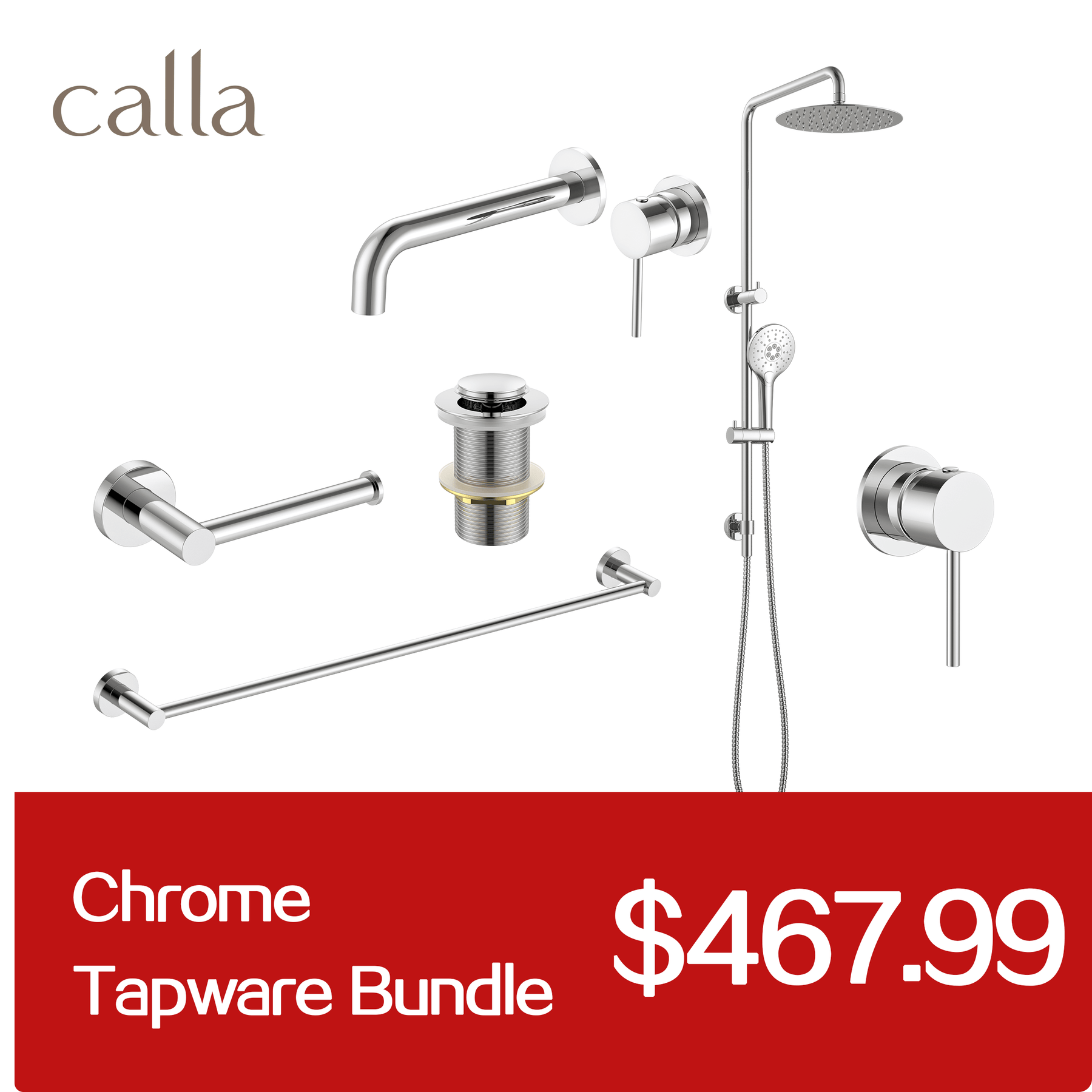 Calla Chrome Round Basin Wall Mixer Bundle