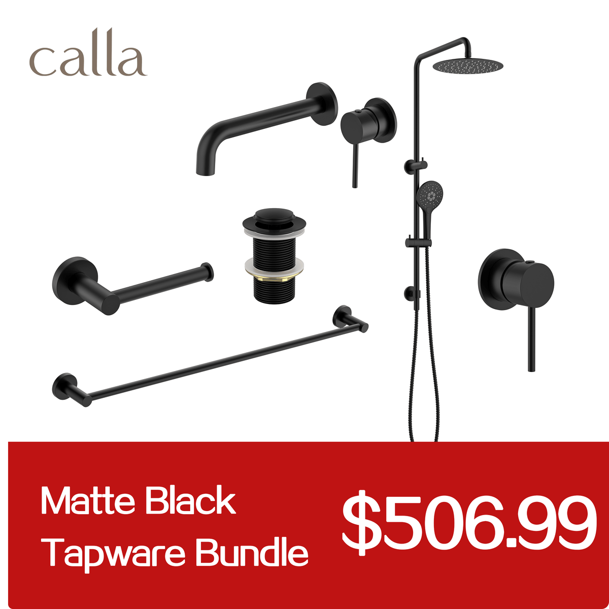Calla Matt Black Round Basin Wall Mixer Bundle