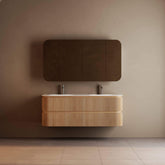 Bright 1500 Walnut Veneer Fluted Curved Bathroom Wall Hung Vanity (With Resin Undermount Integrated Basin)