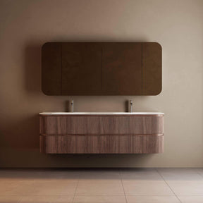 Bright 1800 Walnut Veneer Fluted Curved Bathroom Wall Hung Vanity (With Resin Undermount Integrated Basin)