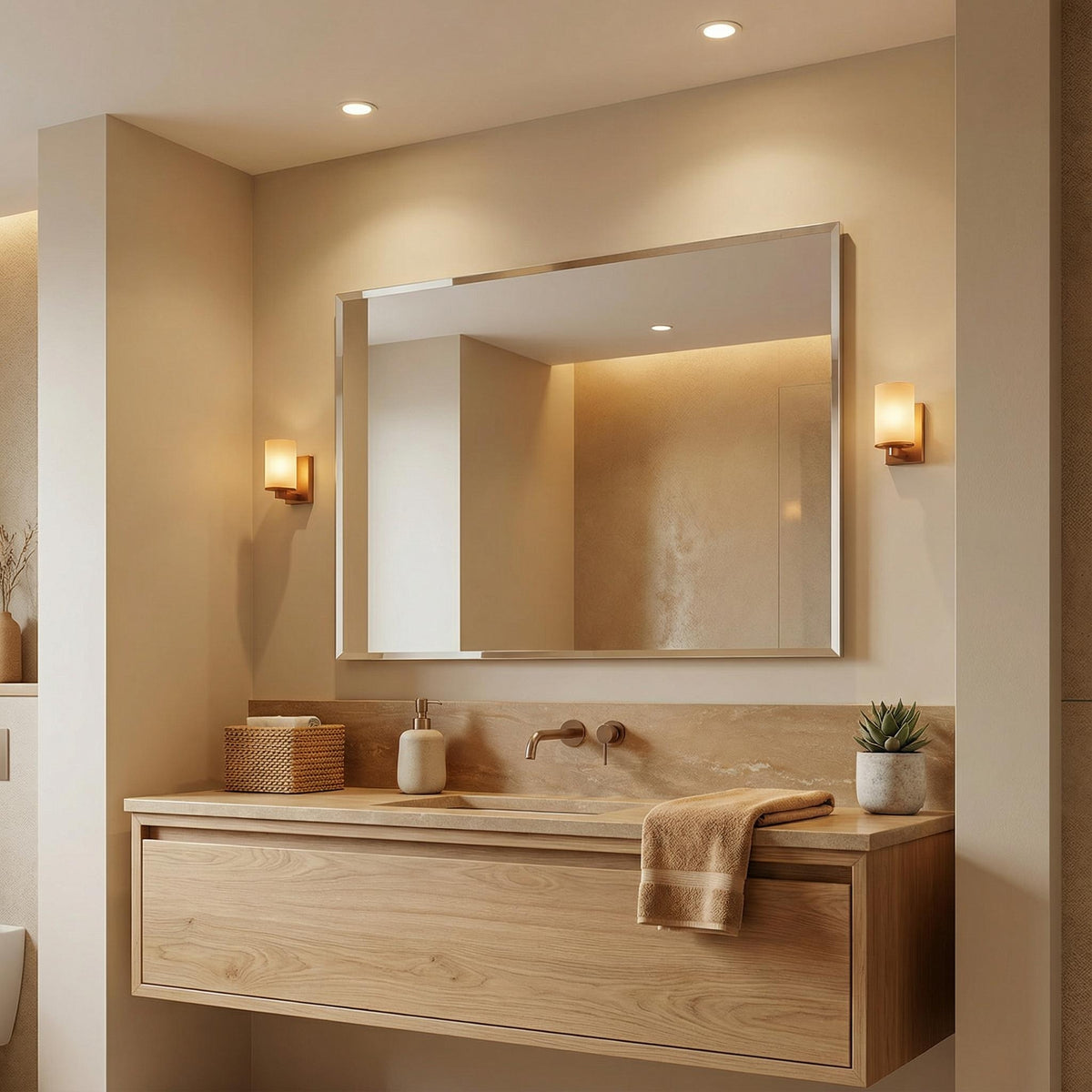 Square 600/900*750mm Pencil Edge Bathroom Mirror Wall Mounted (Horizontal/Vertical Installation)