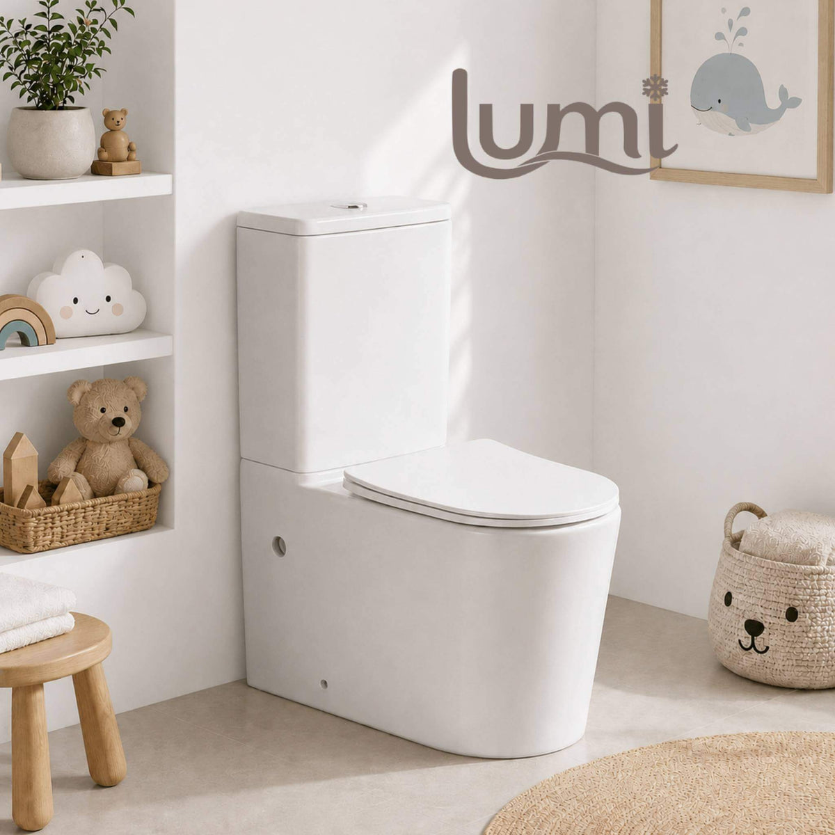Lumi Junior Back to Wall Rimless Tornado Flush Toilet Suite - Gloss White