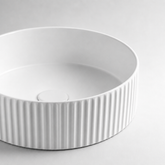 360×360×120mm Fluted Round Above Counter Bathroom Basin – Matte White Ceramic
