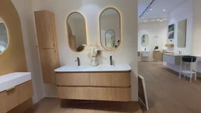 Bright 1500 Walnut Veneer Fluted Curved Bathroom Wall Hung Vanity (With Resin Undermount Integrated Basin)