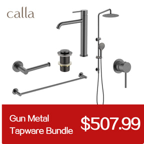 Calla Gun Metal Tall Round Basin Mixer Tap Bundle
